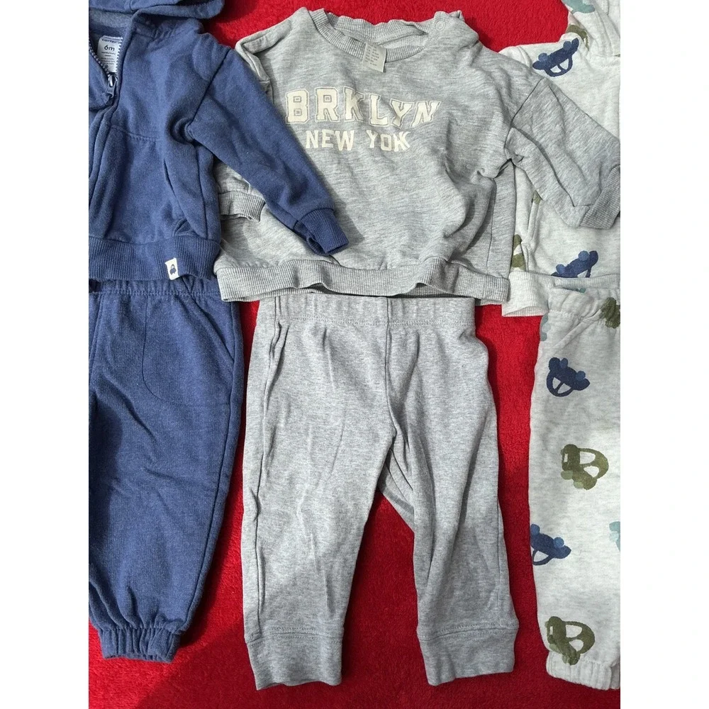 Carter's H&M Baby Boy Outfit Set Bundle 6M Blue Grey Dinosaur Car 7pc Good